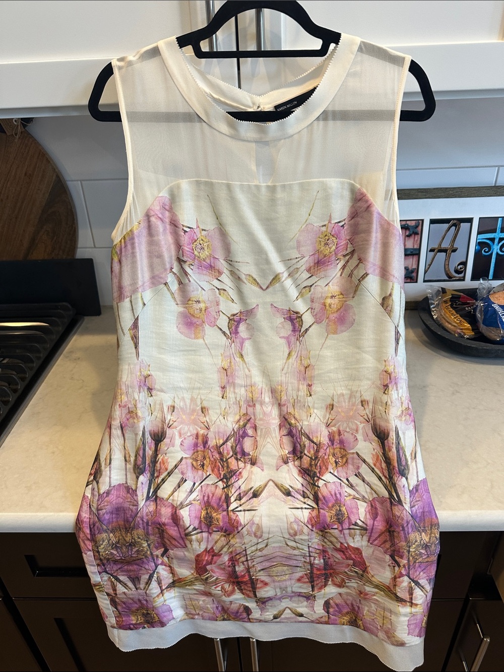 Karen Millen Cream Tunic with Pink and Purple Floral Print